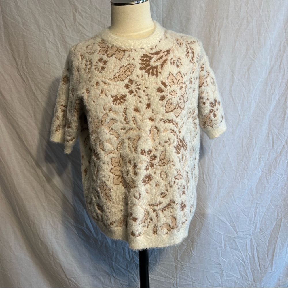 Rachel Zoe Women's Crew-Neck 1X Floral Fuzzy Pull Over Sweater Cozy Romantic